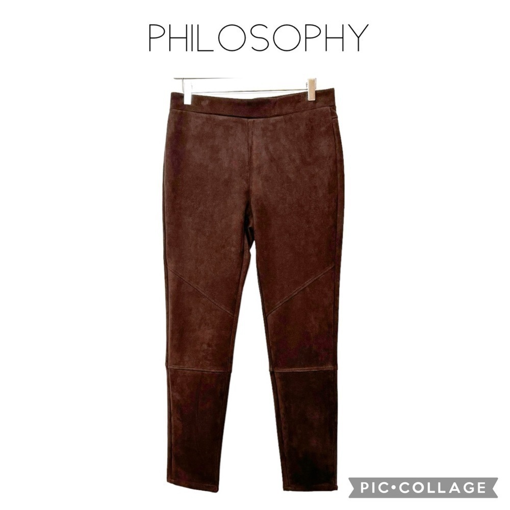 Philosophy women faux suede stretch pull on ankle pants brown size M NWOT